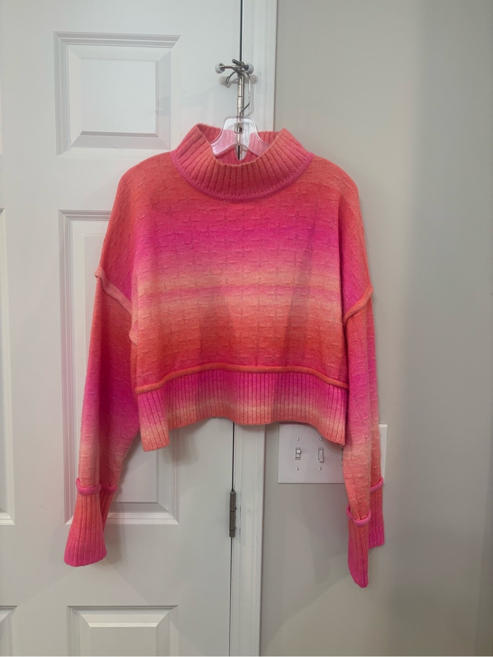 Pilcro Pink and Coral Ombre Cropped Turtleneck Sweater